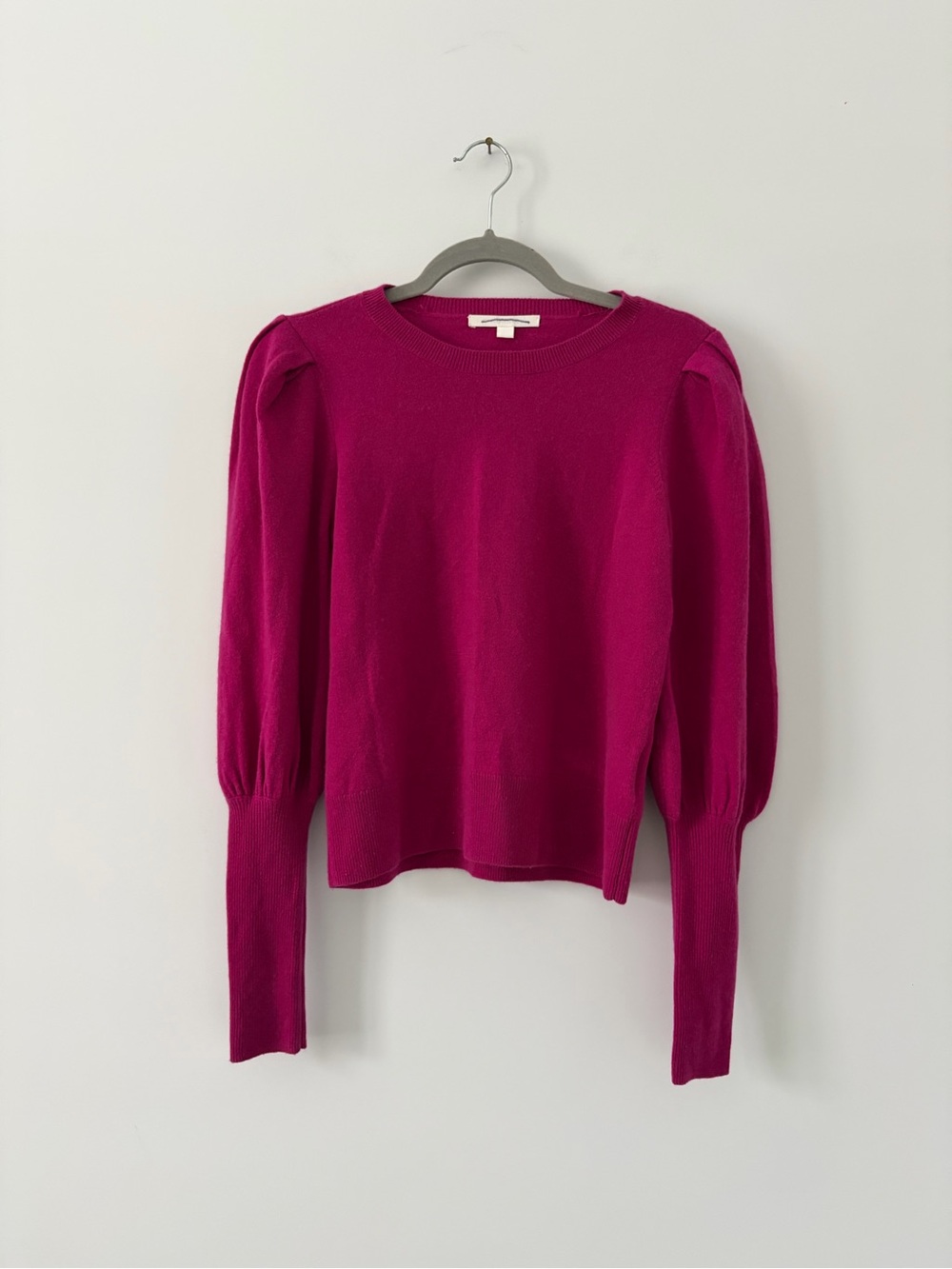 Jonathon Simkhai 100% Cashmere Puffed Sleeve Knit Fall Sweater Fuchsia Pink S